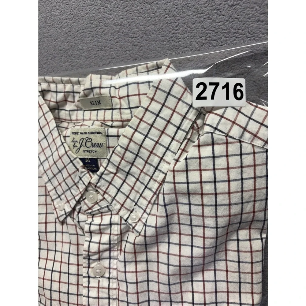 J. Crew Mens Secret Wash Slim Fit‎ Stretch Tattersall Check Button Down Shirt M